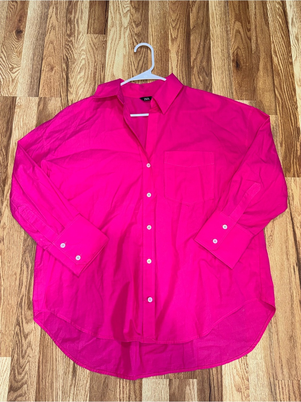 ZARA Women’s Pink Cotton Woven Button-Up Shirt Collared Long Sleeve Solid S